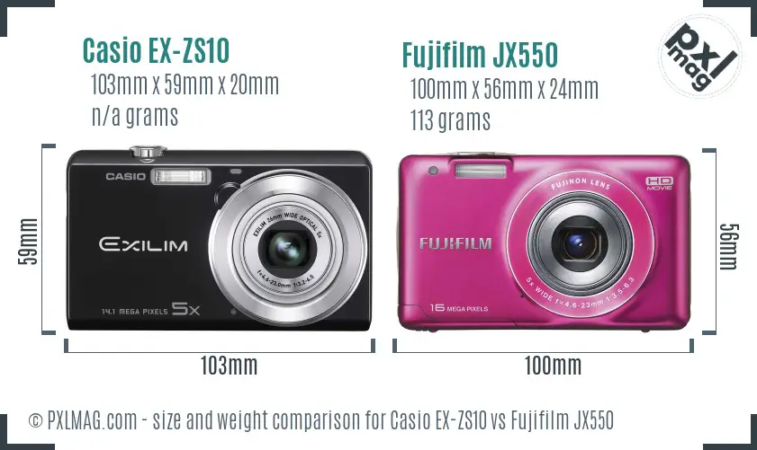 Casio EX-ZS10 vs Fujifilm JX550 size comparison