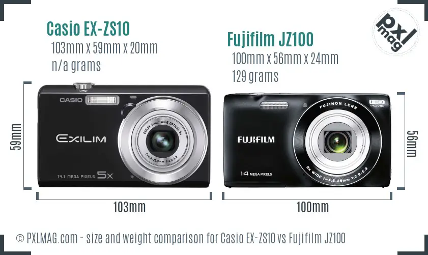 Casio EX-ZS10 vs Fujifilm JZ100 size comparison