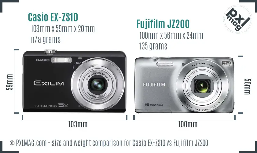 Casio EX-ZS10 vs Fujifilm JZ200 size comparison