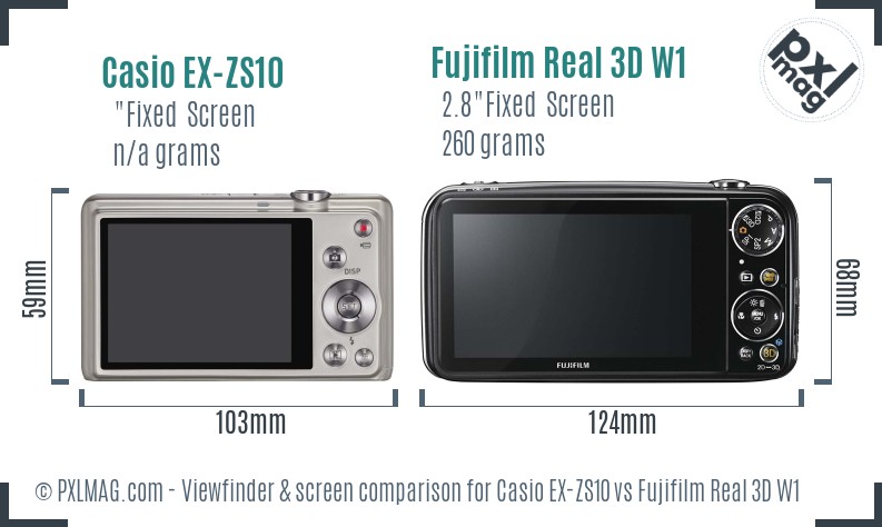 Casio EX-ZS10 vs Fujifilm Real 3D W1 Screen and Viewfinder comparison