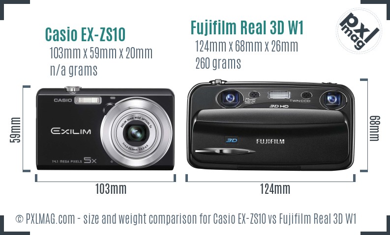 Casio EX-ZS10 vs Fujifilm Real 3D W1 size comparison
