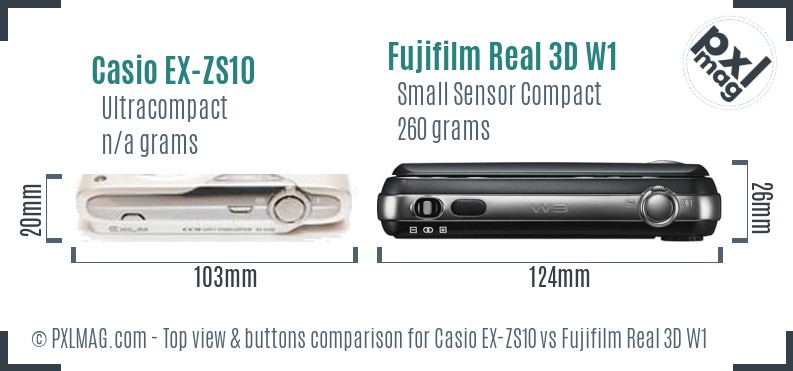Casio EX-ZS10 vs Fujifilm Real 3D W1 top view buttons comparison
