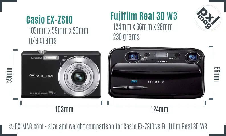 Casio EX-ZS10 vs Fujifilm Real 3D W3 size comparison Casio EX-ZS10 vs Fujifilm Real 3D W3 size comparison