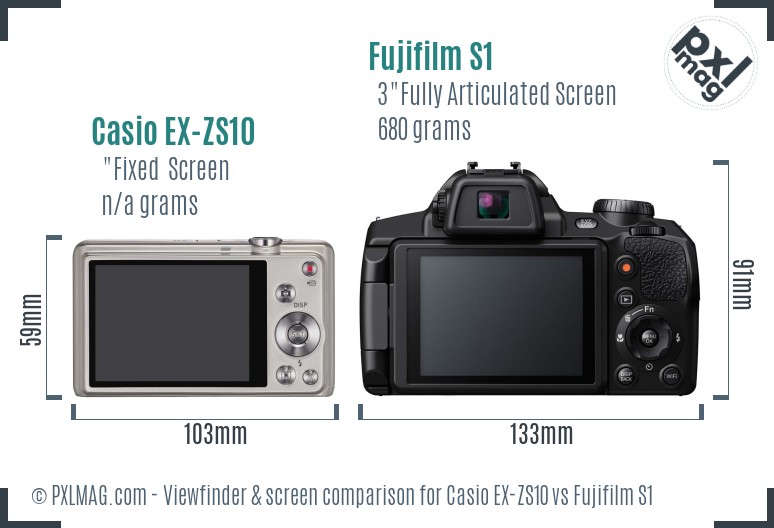Casio EX-ZS10 vs Fujifilm S1 Screen and Viewfinder comparison