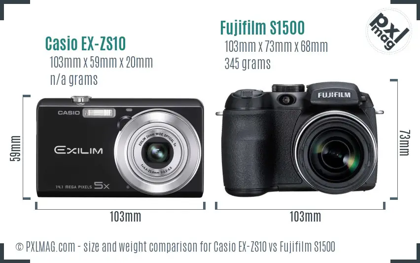 Casio EX-ZS10 vs Fujifilm S1500 size comparison Casio EX-ZS10 vs Fujifilm S1500 size comparison