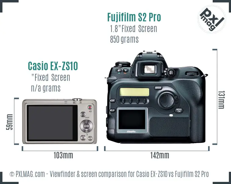 Casio EX-ZS10 vs Fujifilm S2 Pro Screen and Viewfinder comparison