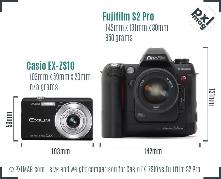 Casio EX-ZS10 vs Fujifilm S2 Pro size comparison