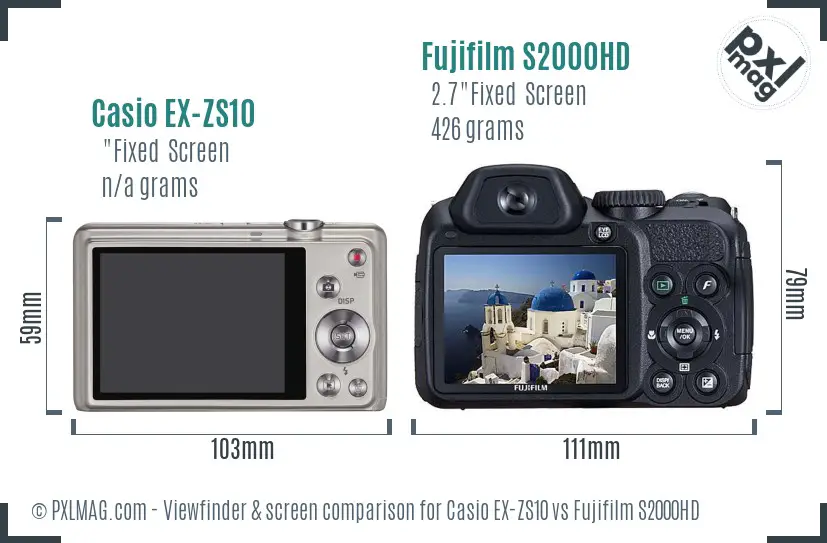 Casio EX-ZS10 vs Fujifilm S2000HD Screen and Viewfinder comparison