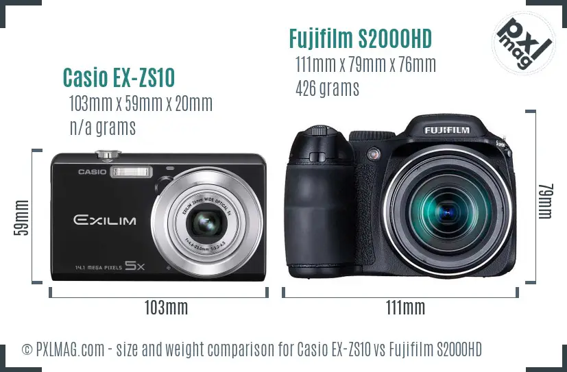 Casio EX-ZS10 vs Fujifilm S2000HD size comparison