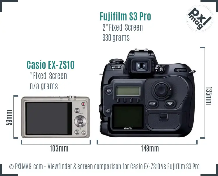 Casio EX-ZS10 vs Fujifilm S3 Pro Screen and Viewfinder comparison