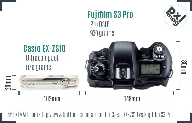 Casio EX-ZS10 vs Fujifilm S3 Pro top view buttons comparison