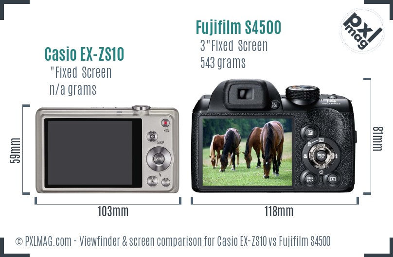 Casio EX-ZS10 vs Fujifilm S4500 Screen and Viewfinder comparison