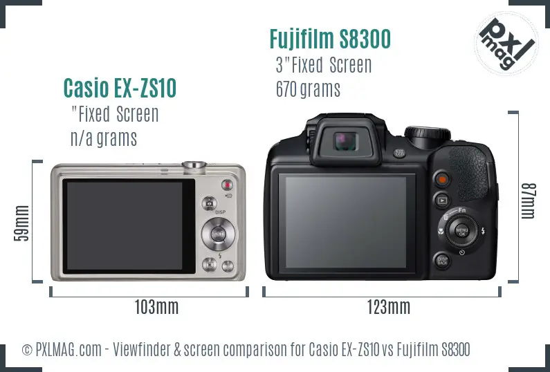 Casio EX-ZS10 vs Fujifilm S8300 Screen and Viewfinder comparison