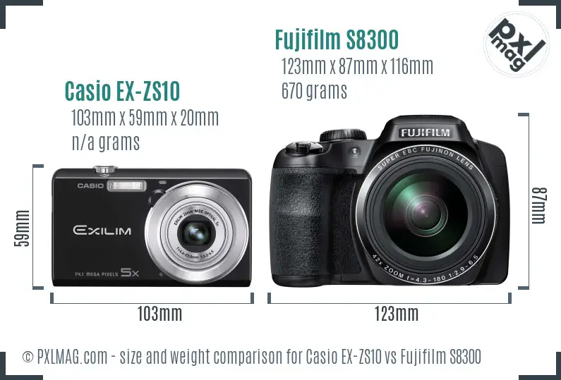 Casio EX-ZS10 vs Fujifilm S8300 size comparison