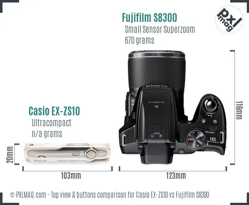 Casio EX-ZS10 vs Fujifilm S8300 top view buttons comparison