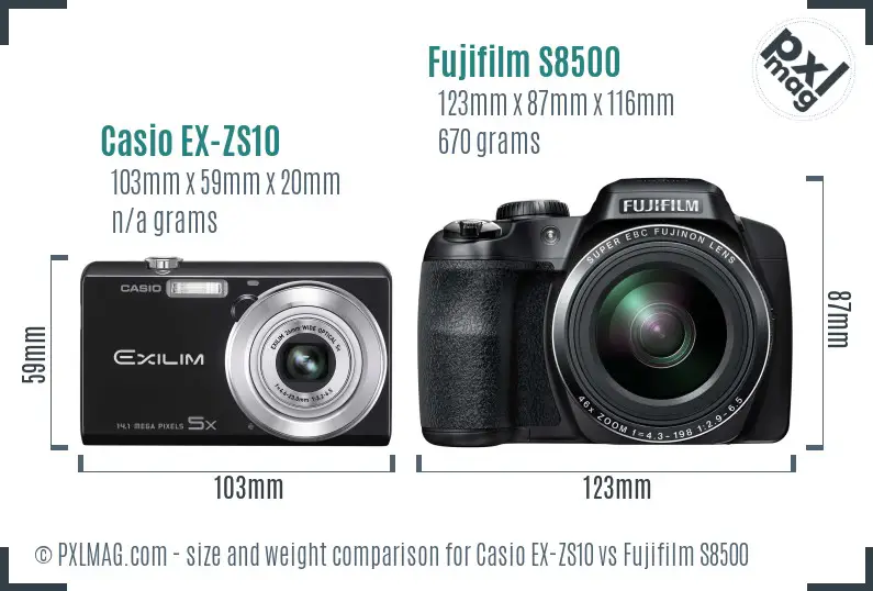 Casio EX-ZS10 vs Fujifilm S8500 size comparison