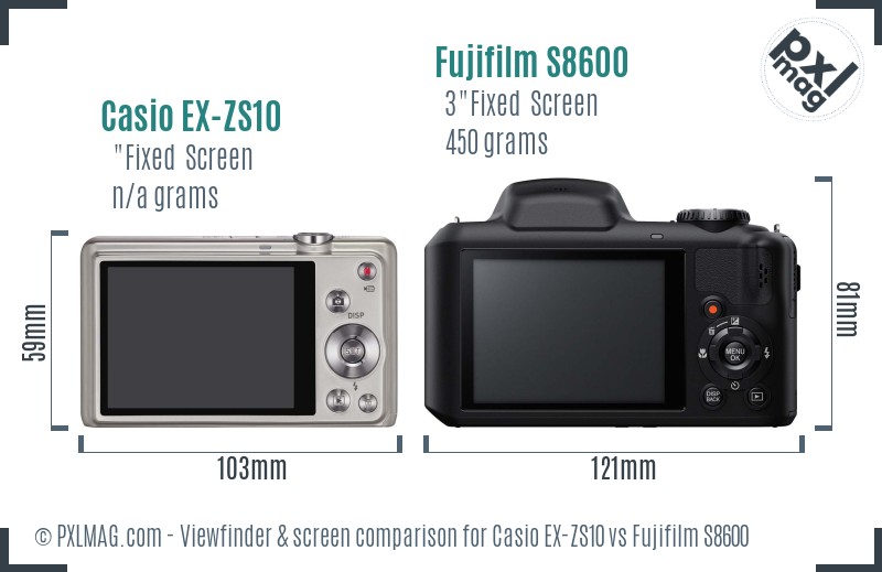 Casio EX-ZS10 vs Fujifilm S8600 Screen and Viewfinder comparison
