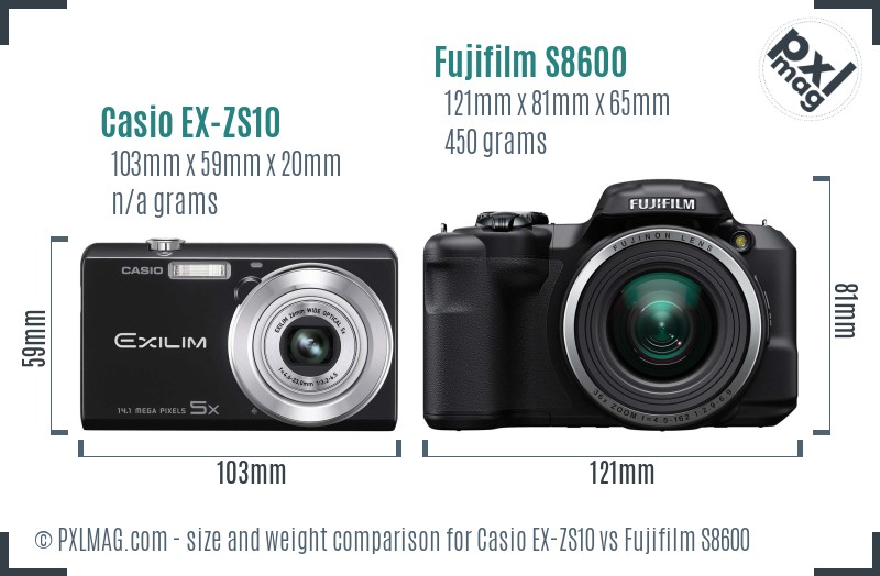 Casio EX-ZS10 vs Fujifilm S8600 size comparison