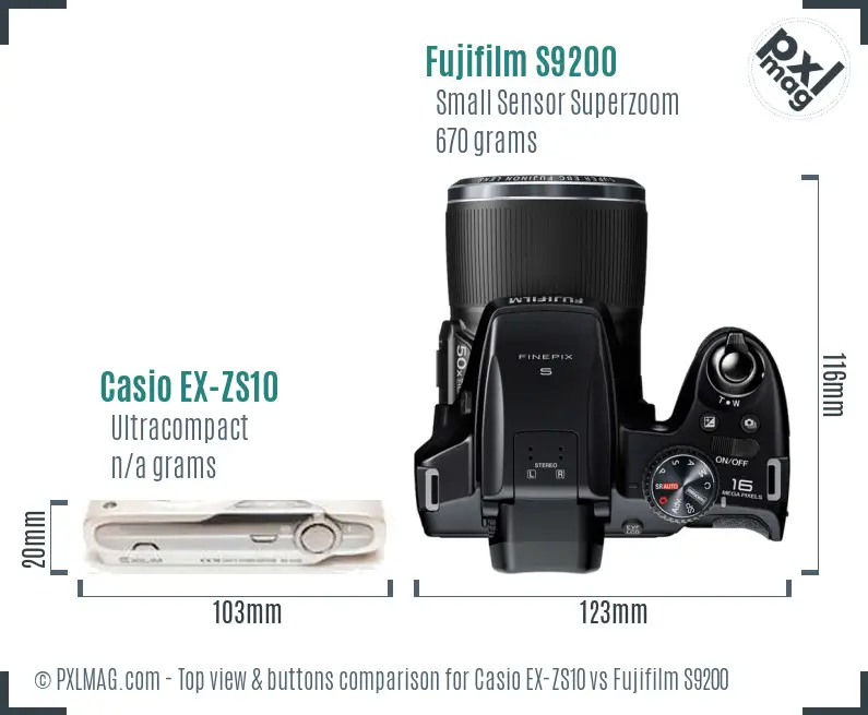 Casio EX-ZS10 vs Fujifilm S9200 top view buttons comparison