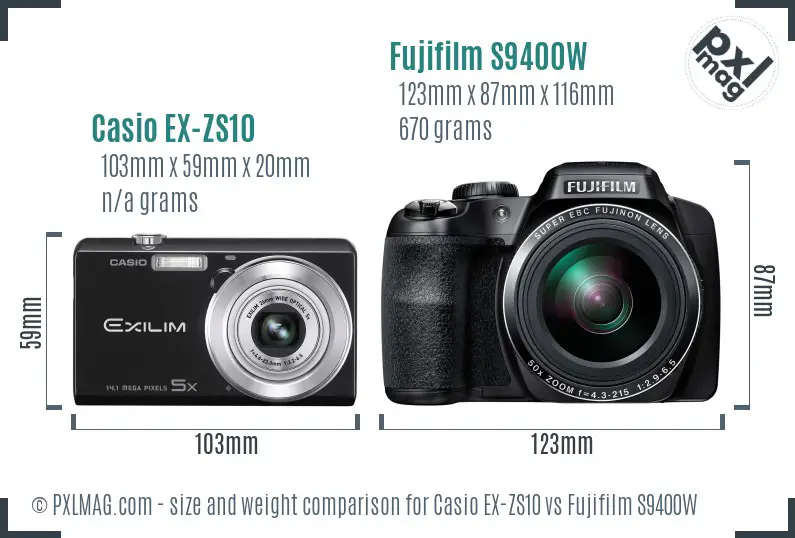 Casio EX-ZS10 vs Fujifilm S9400W size comparison