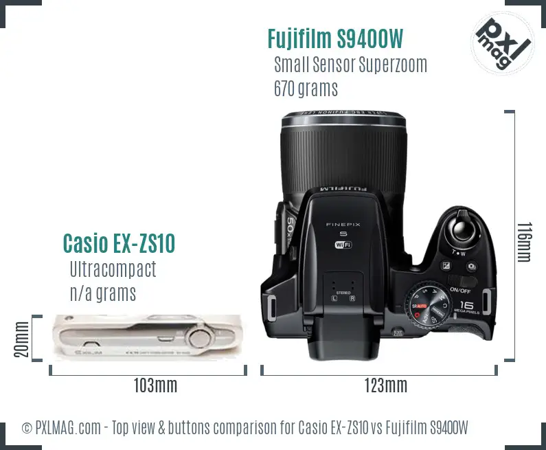 Casio EX-ZS10 vs Fujifilm S9400W top view buttons comparison