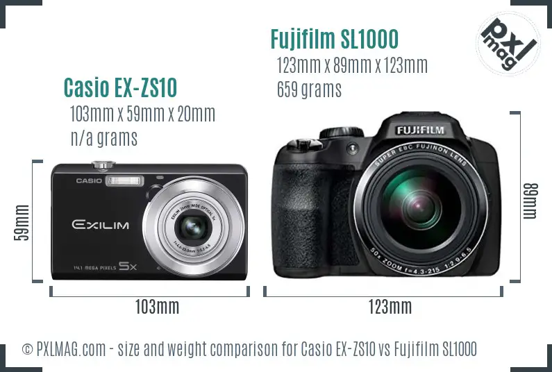 Casio EX-ZS10 vs Fujifilm SL1000 size comparison Casio EX-ZS10 vs Fujifilm SL1000 size comparison