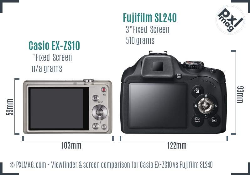 Casio EX-ZS10 vs Fujifilm SL240 Screen and Viewfinder comparison