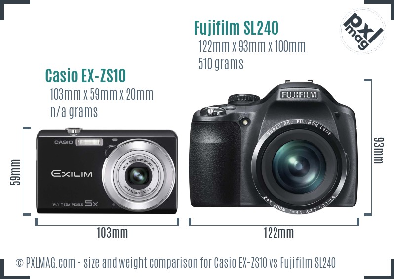 Casio EX-ZS10 vs Fujifilm SL240 size comparison