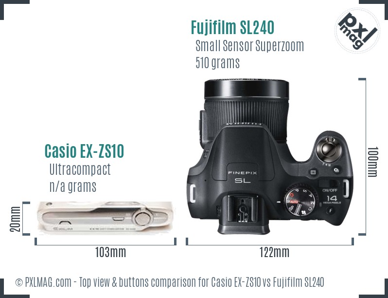 Casio EX-ZS10 vs Fujifilm SL240 top view buttons comparison