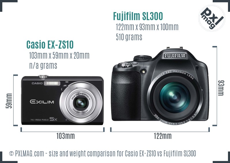 Casio EX-ZS10 vs Fujifilm SL300 size comparison Casio EX-ZS10 vs Fujifilm SL300 size comparison