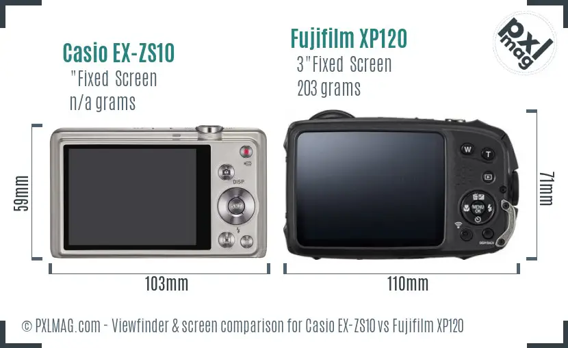 Casio EX-ZS10 vs Fujifilm XP120 Screen and Viewfinder comparison