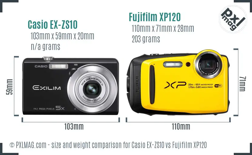 Casio EX-ZS10 vs Fujifilm XP120 size comparison