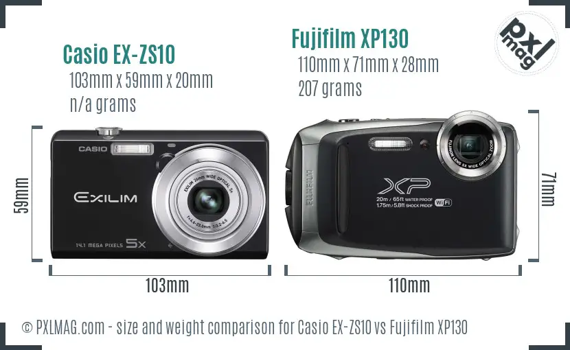 Casio EX-ZS10 vs Fujifilm XP130 size comparison Casio EX-ZS10 vs Fujifilm XP130 size comparison