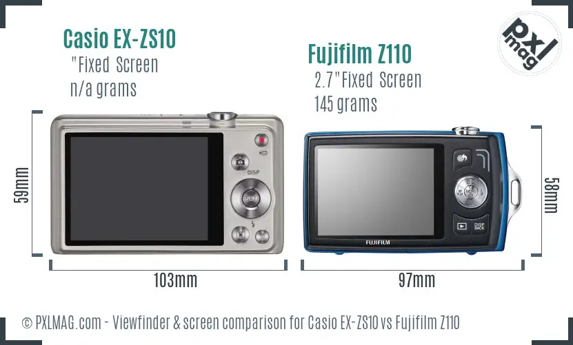 Casio EX-ZS10 vs Fujifilm Z110 Screen and Viewfinder comparison
