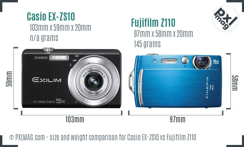 Casio EX-ZS10 vs Fujifilm Z110 size comparison