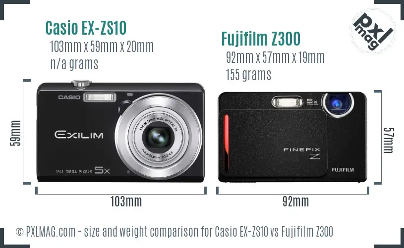 Casio EX-ZS10 vs Fujifilm Z300 size comparison Casio EX-ZS10 vs Fujifilm Z300 size comparison