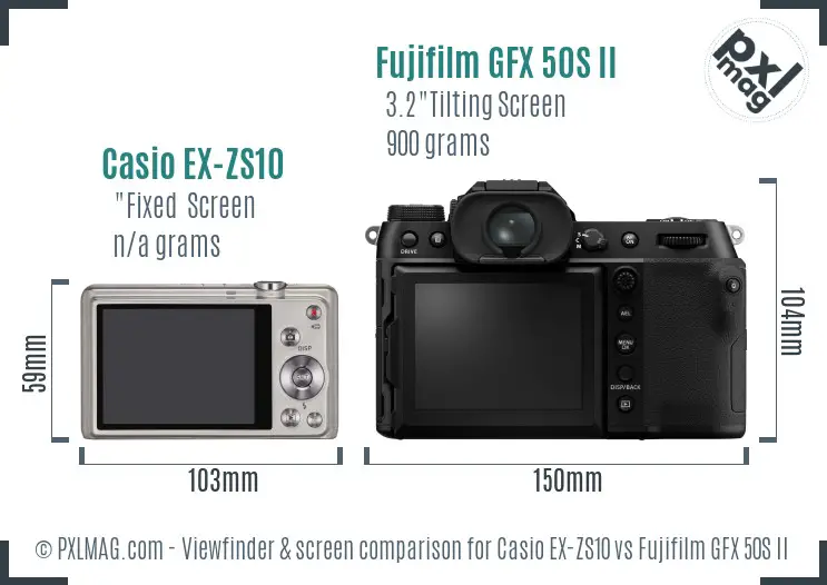 Casio EX-ZS10 vs Fujifilm GFX 50S II Screen and Viewfinder comparison