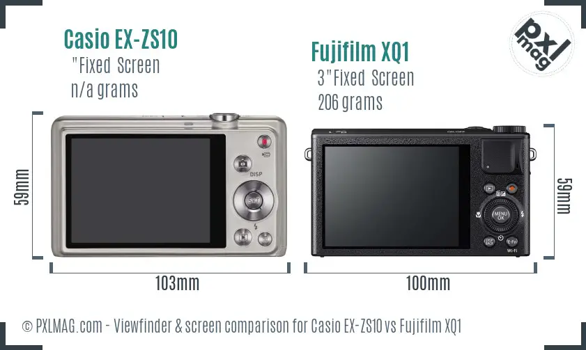 Casio EX-ZS10 vs Fujifilm XQ1 Screen and Viewfinder comparison