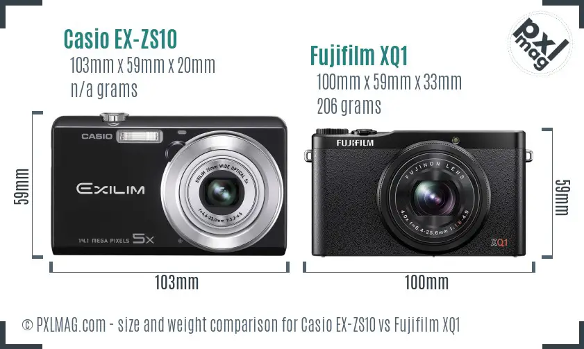 Casio EX-ZS10 vs Fujifilm XQ1 size comparison