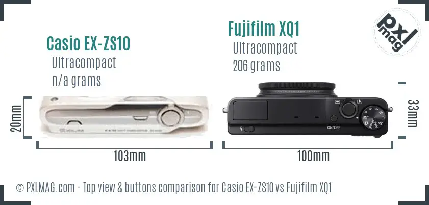 Casio EX-ZS10 vs Fujifilm XQ1 top view buttons comparison