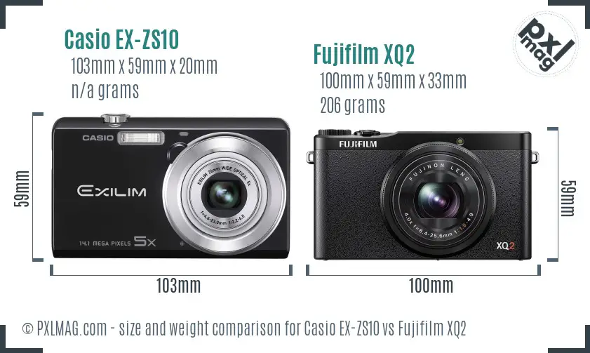 Casio EX-ZS10 vs Fujifilm XQ2 size comparison