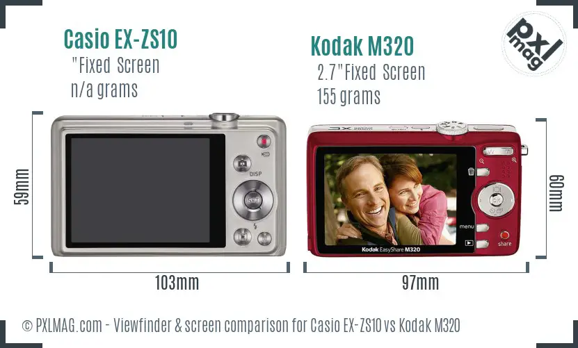 Casio EX-ZS10 vs Kodak M320 Screen and Viewfinder comparison