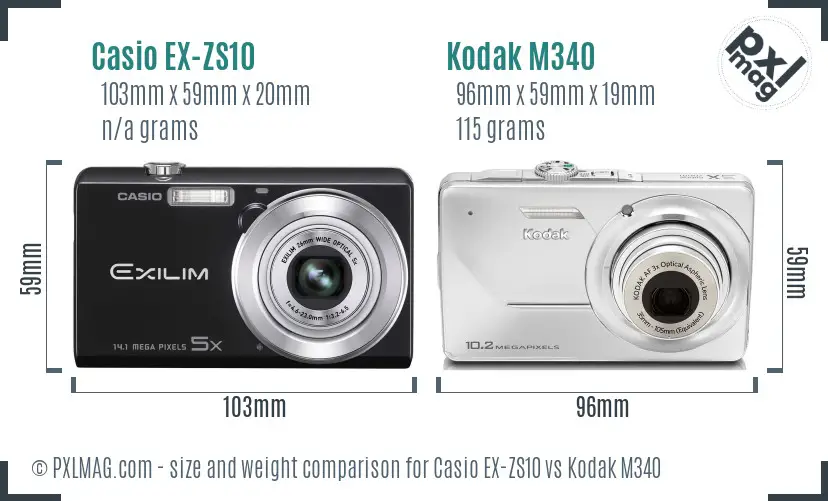 Casio EX-ZS10 vs Kodak M340 size comparison Casio EX-ZS10 vs Kodak M340 size comparison