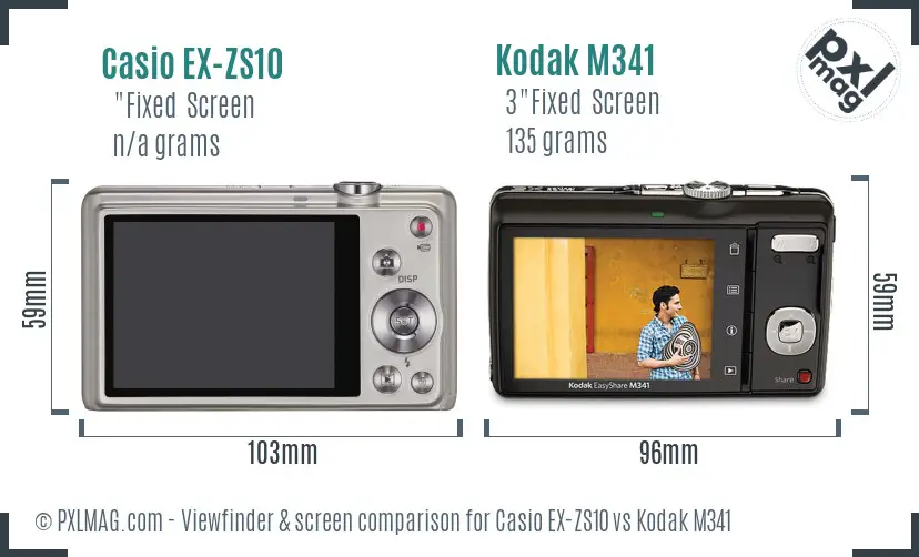 Casio EX-ZS10 vs Kodak M341 Screen and Viewfinder comparison