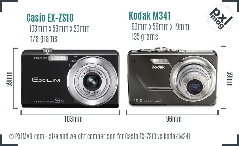 Casio EX-ZS10 vs Kodak M341 size comparison
