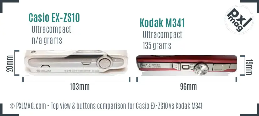 Casio EX-ZS10 vs Kodak M341 top view buttons comparison