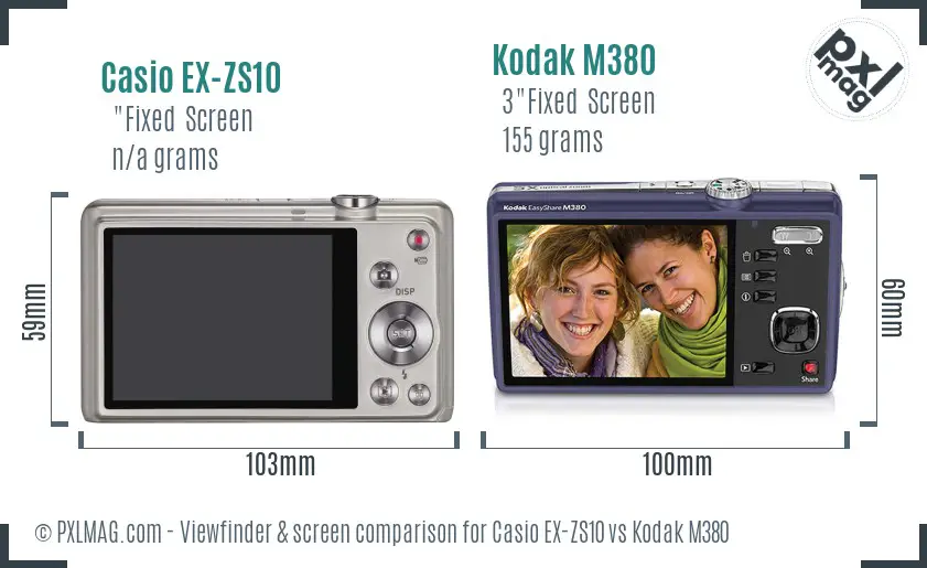 Casio EX-ZS10 vs Kodak M380 Screen and Viewfinder comparison Casio EX-ZS10 vs Kodak M380 Screen and Viewfinder comparison