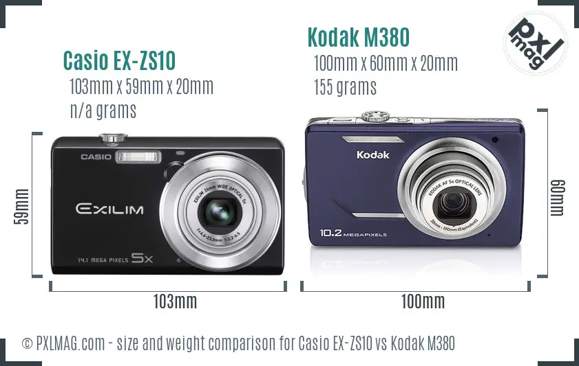 Casio EX-ZS10 vs Kodak M380 size comparison Casio EX-ZS10 vs Kodak M380 size comparison