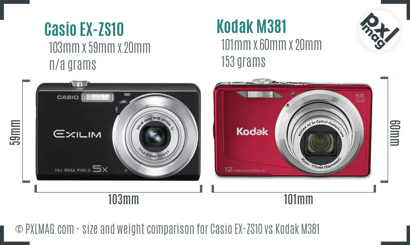 Casio EX-ZS10 vs Kodak M381 size comparison Casio EX-ZS10 vs Kodak M381 size comparison