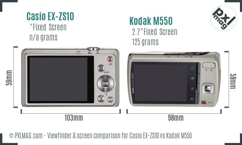 Casio EX-ZS10 vs Kodak M550 Screen and Viewfinder comparison